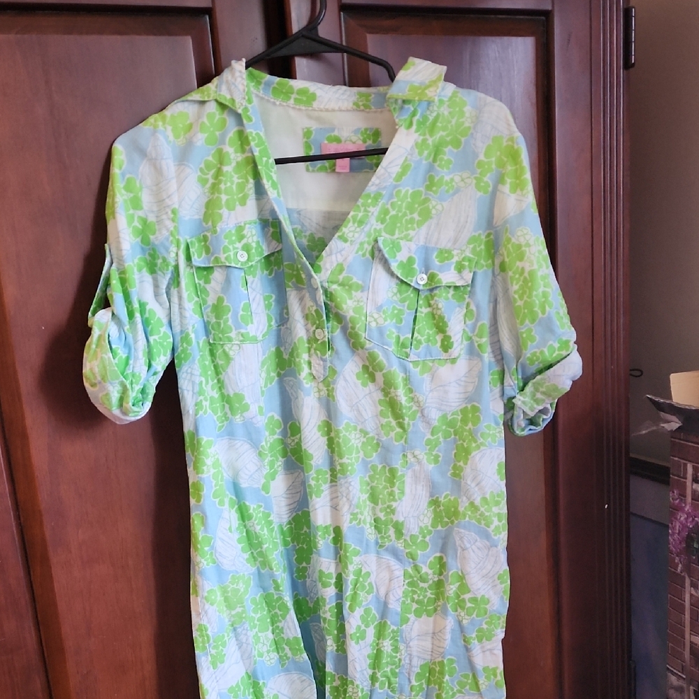 Lilly Pulitzer Green and Blue Buttoned Resort Midi Dress